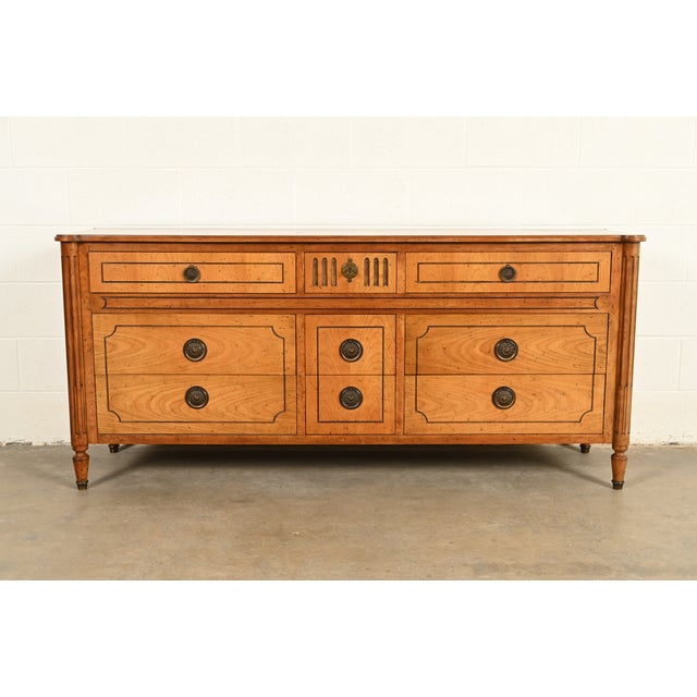 Baker Furniture French Regency Louis XVI Carved Walnut Triple Dresser or Credenza, Circa 1960s For Sale - Image 17 of 17