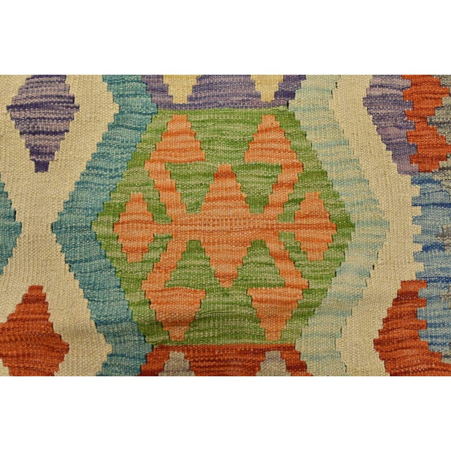 Green Kilim Rug 4'2'' X 5'5'' Multicolor Wool Tribal Handwoven Oriental Carpet For Sale - Image 8 of 13