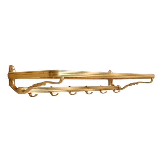 Austrian Brass + Rope Wall-Mounted Coat Rack, 1960s For Sale
