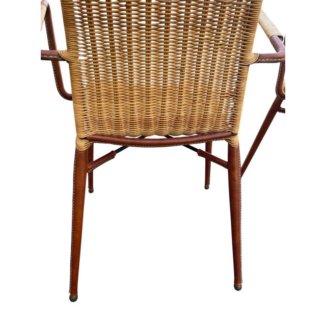 Brown Stitched Leather and Rattan Armchairs by Jacques Adnet, 1950s, Set of 2 For Sale - Image 8 of 10