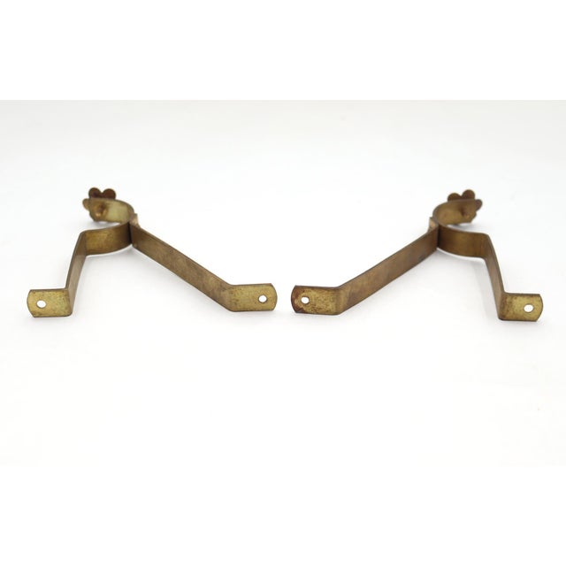Mid 20th Century Pair of Vintage Brass Floral Curtain Rod Brackets For Sale - Image 5 of 5