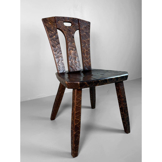 1950s Japanese Wooden Chair with Kamakura-Bori Carving, 1950 For Sale - Image 5 of 9