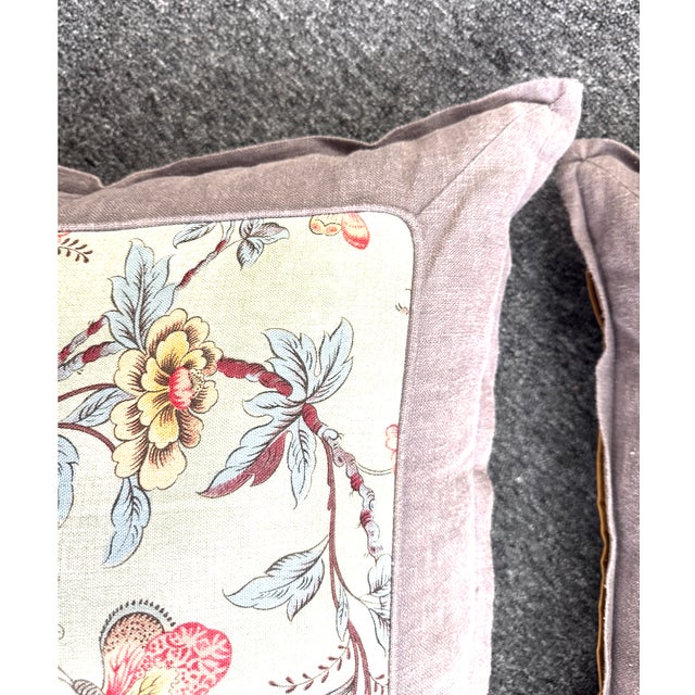 Pair of Custom Made Linen and Silk Pillows, Newly Made, Chinoiserie Pattern For Sale In Los Angeles - Image 6 of 6