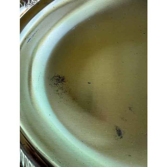 Vintage Brass Fish Serving Casserole Dish Tray Holder Usa Ovenware Glass Insert For Sale - Image 11 of 11