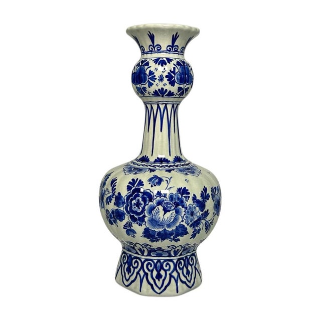 Blue Vintage Hand-Painted Delft Blue Floral Vase from Royal Delft, 1956 For Sale - Image 8 of 8