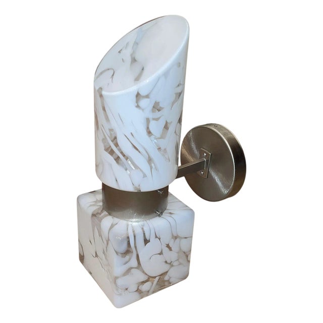 1970's Murano Art Glass Single Wall Sconce in White Mottled Glass For Sale
