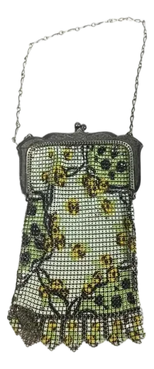 Whiting & Davis Mesh Purse Silver-Tone Engraved Frame - Art Deco Flapper Era