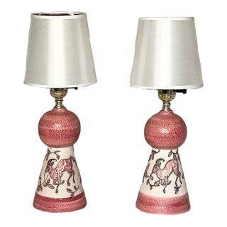 Pair Vintage Italian Art Sgraffito Pottery Table Lamps by Fratelli Fanciullacci, 1950s-1960s For Sale