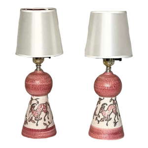 Pair Vintage Italian Art Sgraffito Pottery Table Lamps by Fratelli Fanciullacci, 1950s-1960s