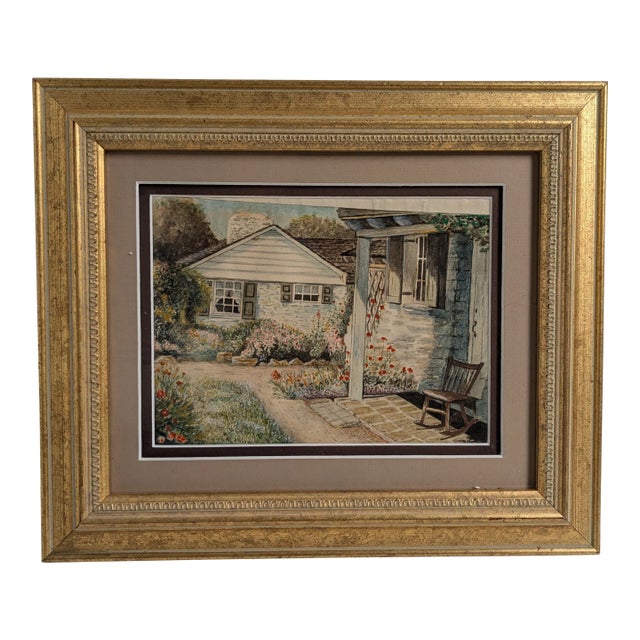 1920s Watercolor of Country Cottage by w.c. Vincent – Framed Vintage Landscape For Sale