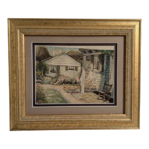 1920s Watercolor of Country Cottage by w.c. Vincent – Framed Vintage Landscape