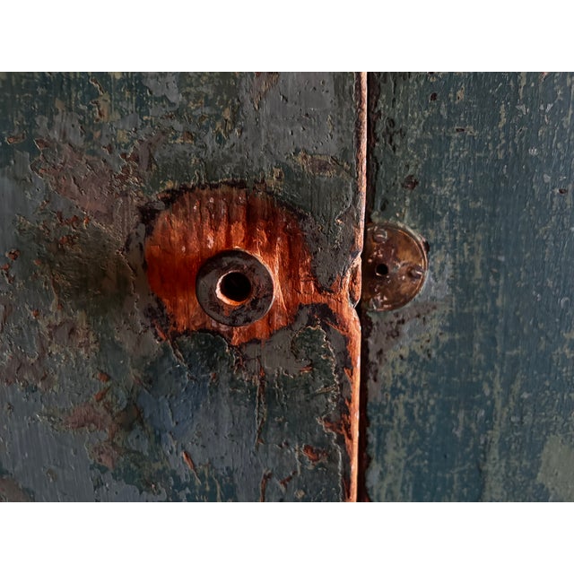 Antique Farmhouse Wood-Painted Turquoise Cabinet For Sale - Image 16 of 16