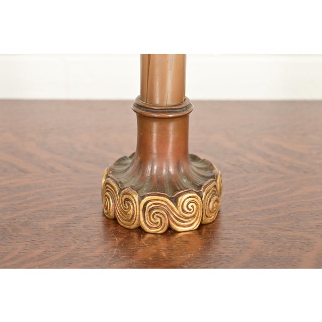 Metal Tiffany Studios New York Favrile Iridescent Art Glass Tall Bud Vase on Bronze Doré Stand For Sale - Image 7 of 12