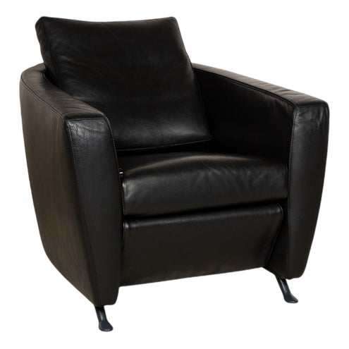 Sesame Leather Armchair in Black from FSM For Sale
