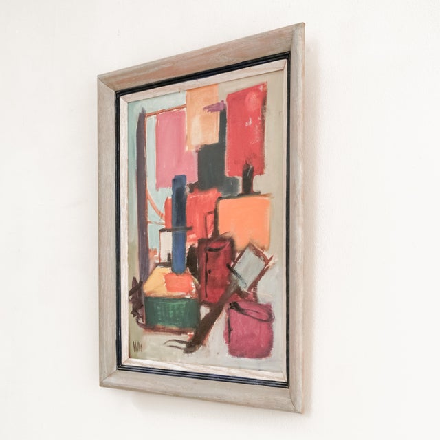 Colorful expressionist painting by Tucson artist Martha Willis Breeden, framed oil on canvas in original vintage...