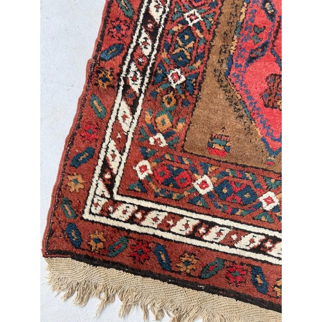 Red Antique Camel Hair Runnr with Coral Pinks, Watermelon, Rust Rug 3.2 x 9.5 For Sale - Image 8 of 10