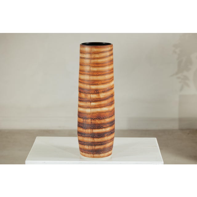 Tall Artisan Studio Ceramic Vase with Layered Earth-Tone Glaze For Sale - Image 18 of 18