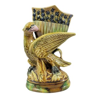 Antique Majolica Vase With Eagle and Shield For Sale