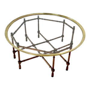 Attributed to Baker Faux Bamboo Brass and Glass Octagonal Cocktail Table