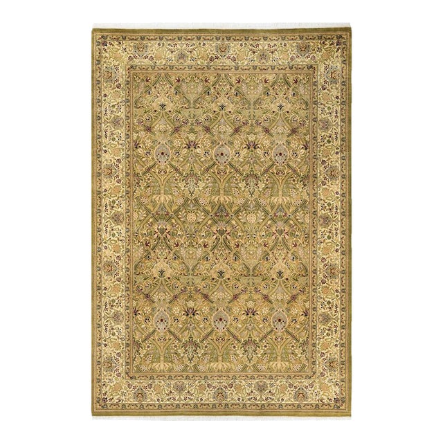 Mogul, One-of-a-Kind Hand-Knotted Area Rug in Green, 6' 1" x 9' 1" For Sale