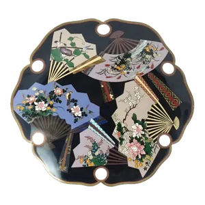Large Antique Japanese Cloisonne Enamel Charger With Fans
