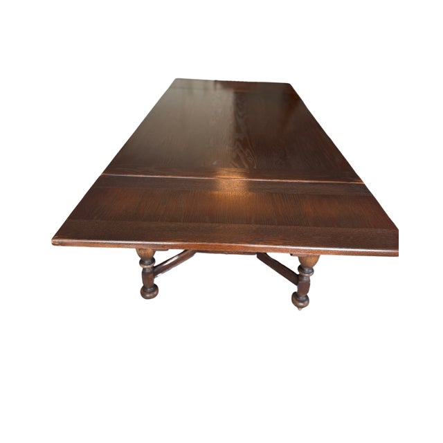 Vintage 1930s Bernhardt Jacobean Dining Table & 6 Chairs, Original, Professionally Reupholstered - Set of 7 For Sale - Image 16 of 18