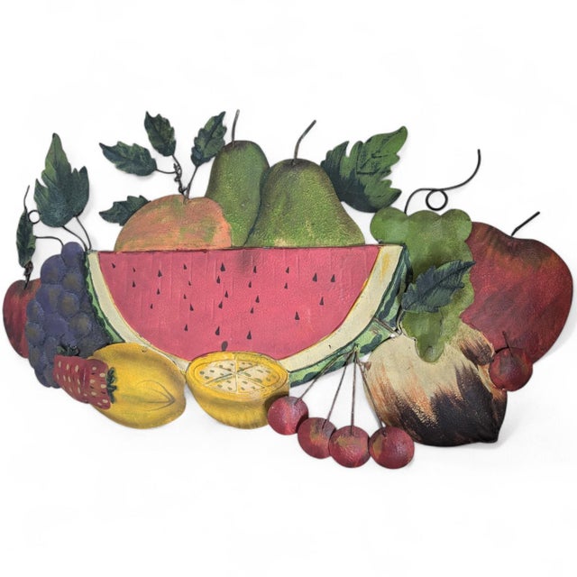 Mid 20th Century Vintage Painted Tole Metal Fruit Wall Sculpture For Sale - Image 5 of 15