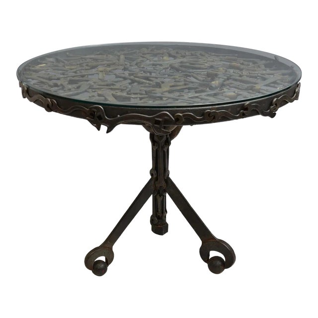 Vintage Custom Glass Top Metal Sculpture Table For Sale