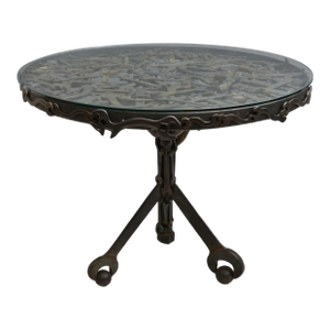 Vintage Custom Glass Top Metal Sculpture Table
