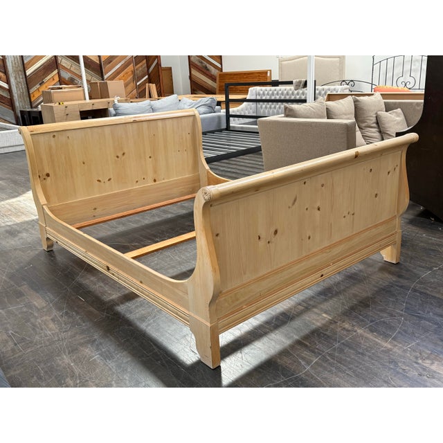 Traditional Queen Size Macys Pine Wood Sleigh Bed For Sale - Image 3 of 12