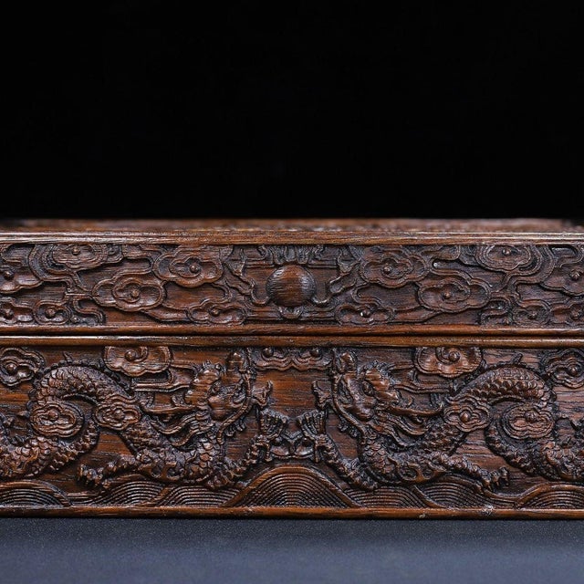 Wood Vintage Chinese Huali Rosewood Box | Carved Dragon & Phoenix Motif Chest For Sale - Image 7 of 9