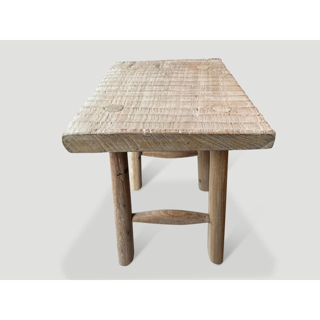 2010s Andrianna Shamaris Bleached Teak Wood Hand Carved Stool or Side Table For Sale - Image 5 of 5