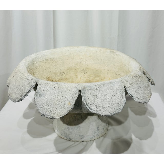 Mid 20th Century Folk Art Scalloped Concrete Pedestal Planter / Garden Urn For Sale - Image 12 of 13