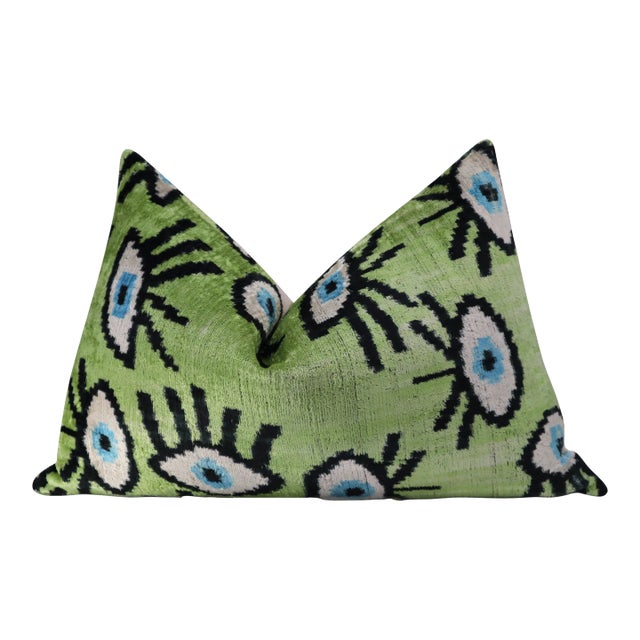 Contemporary Handmade Velvet Evil Eye Good Luck Throw Pillow & Down Feather Insert For Sale