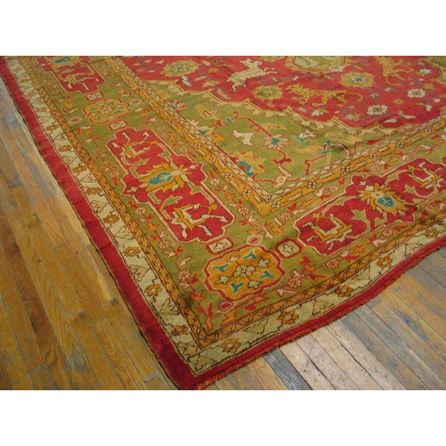 1900s Green Red Animalistic Antique Turkish Oushak Rug 11' 8"x 16' 3" Handknotted Wool Carpet For Sale - Image 4 of 7