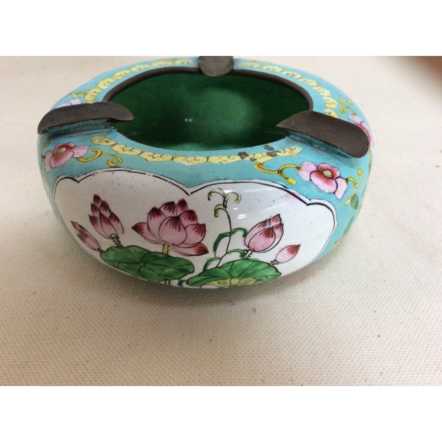 Paint Canton Enamel Floral Ashtray For Sale - Image 7 of 8