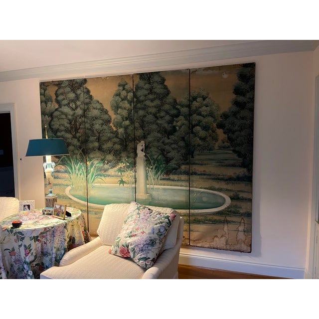Shabby Chic Antique Looking Four Panel Work on Paper For Sale - Image 3 of 10