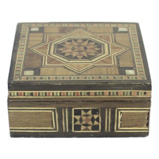 Vintage Wood Marquetry Inlaid Box Small Ring Handmade For Sale