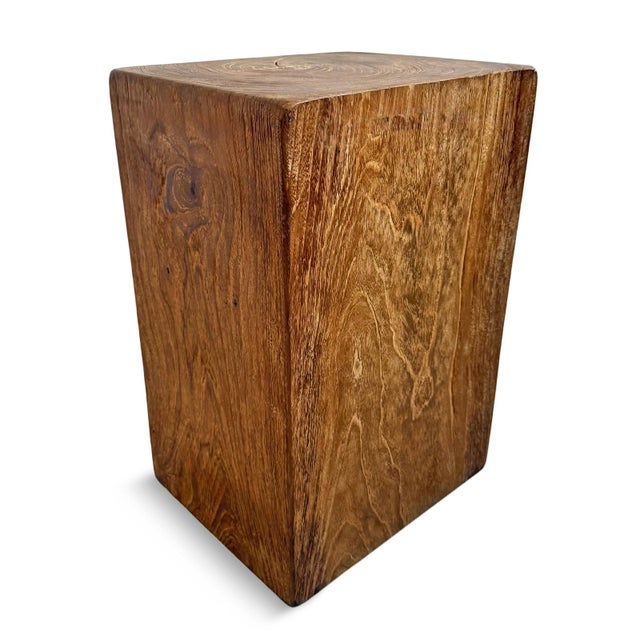 Early 21st Century Rustic Modern Solid Teak Block Vintage End / Side Table For Sale - Image 5 of 10