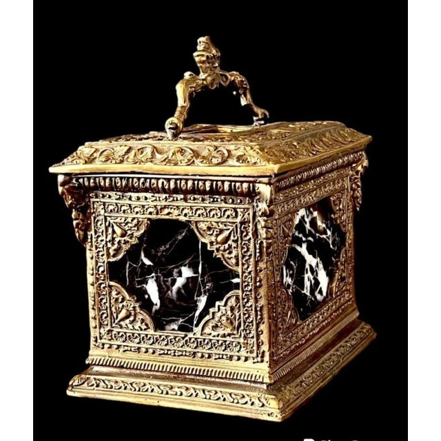 1900 - 1909 Early 1900s Ornate Baroque Bronze & Marble Casket For Sale - Image 5 of 7