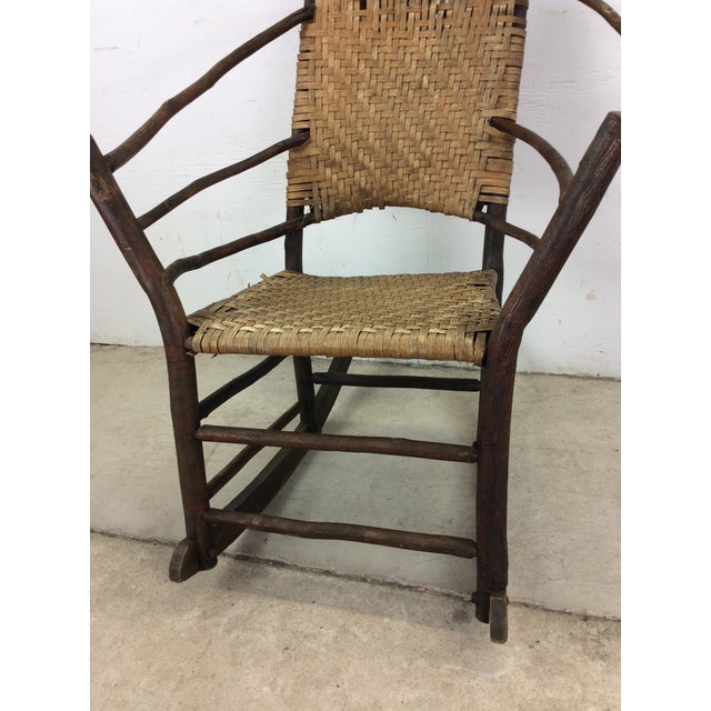 1930s Old Hickory Adirondack Style Rocking Chair With Caned Seat and Back For Sale - Image 5 of 12
