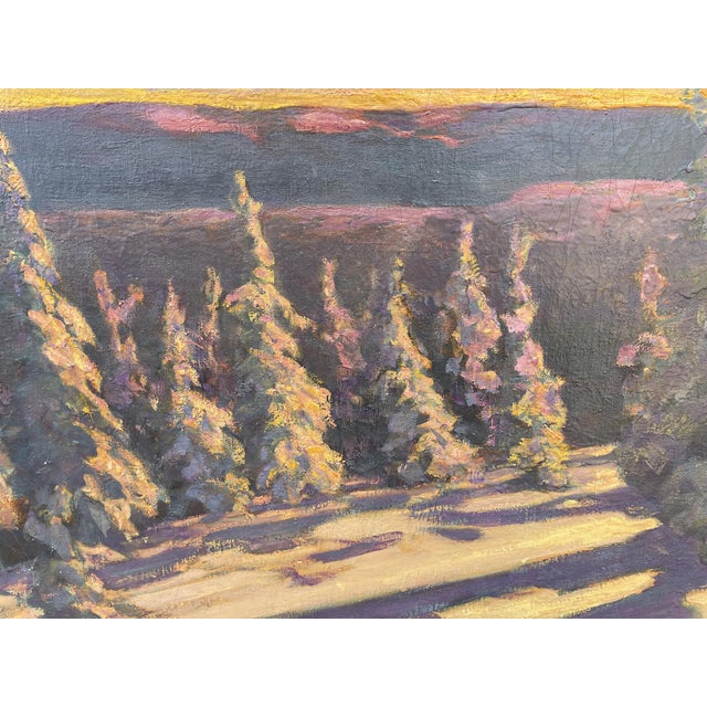 Emil Maier, Snowy Firs at Sunset, 1920s, Oil Painting on Canvas For Sale - Image 6 of 17