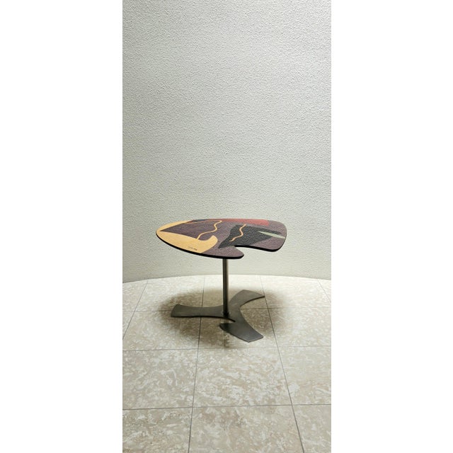 Contemporary Carlo Malnati Post-Modern Italian Inlay Marquetry Side Table Organic Shapes 90s Blob Design For Sale - Image 3 of 8