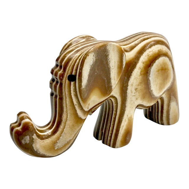 1960s Abstract Carved Fossilwood Agate Elephant For Sale