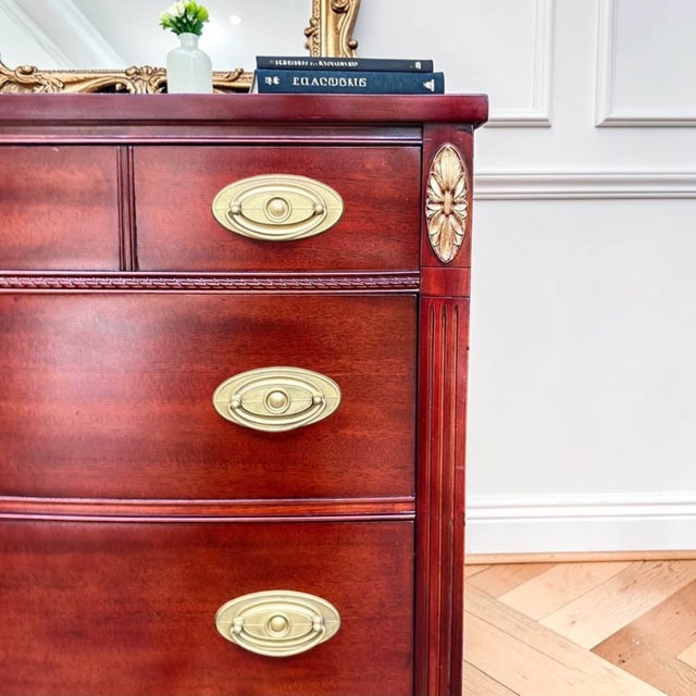 Hepplewhite Vintage Federal Mahogany Tall Chest | Chest of Drawers | Dresser For Sale - Image 3 of 11