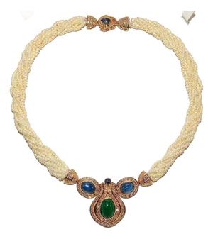 Certified Natural 141.4CTS VS F Diamond Emerald Sapphire Pearl 18K Solid Gold Necklace