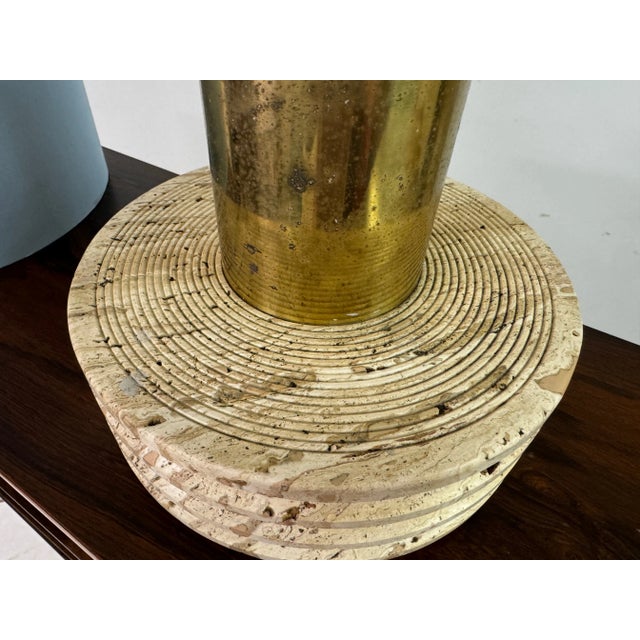 Mid-Century Modern Vintage Italian Travertine and Brass Table Lamp, 1970s For Sale - Image 3 of 10