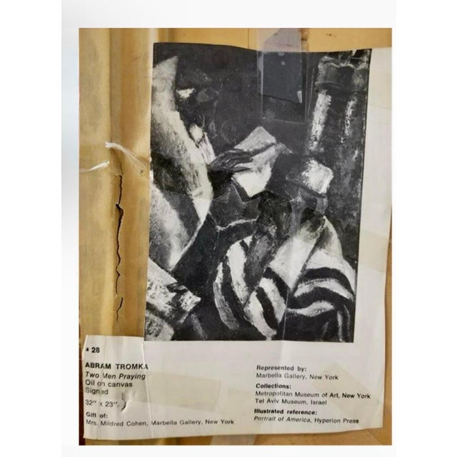 Textile Abram Tromka, Rare Large Judaica Oil Painting Jewish 2 Rabbis Painting Abram Tromka WPA Artist, c.1930's-1950's For Sale - Image 7 of 16