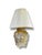 A timeless Chinoiserie pagoda-style table lamp featuring a beautifully detailed ceramic base in a warm golden hue. The...