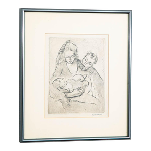 Mid Century Modern Drypoint Etching George Constant Man Woman and Child Signed